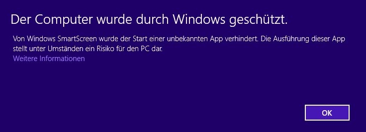 Windows 8 Sicherheitswarnung